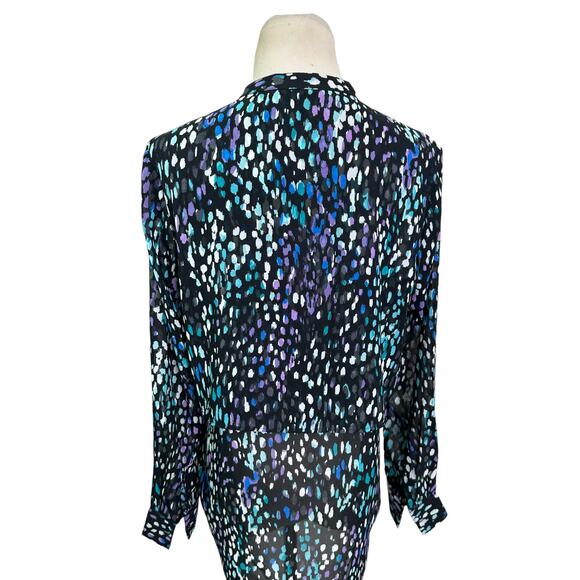 Banana Republic Black Printed Sheer Long Sleeves Button Down Blouse Size PS - Picture 12 of 15